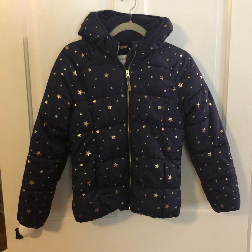 Girls navy/gold star print coat